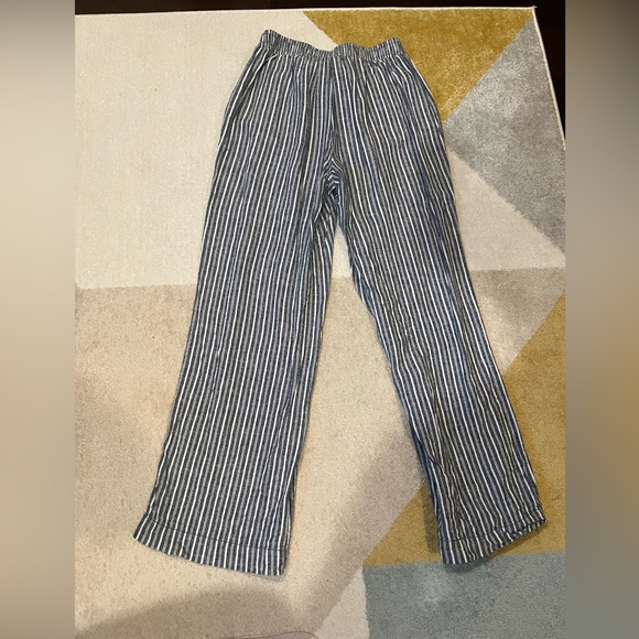Briggs Lounge Pants Women medium Blue Striped Linen Wide Leg Pockets Pull On M - Picture 5 of 8